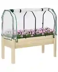Outsunny Raised Garden Bed w/ PE Cover Patio Elevated Wood Planter Box Natural