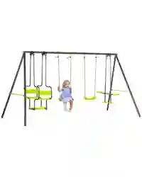 Outsunny Garden Swing Set with Double Swings, Glider, Swing Seats for Outdoor