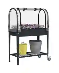 Outsunny Mobile Raised Garden Bed with Greenhouse Cover Bottom Shelf Dark Grey