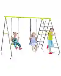Outsunny 4-in-1 Metal Kids Swing Set with Double Swings, Climber, Climbing Net