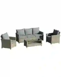 Outsunny 4 PCS Patio PE Rattan Sofa Set, Outdoor Conversation Furniture Set