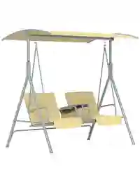 Outsunny 2 Person Covered Patio Swing with Pivot Table & Storage Console Beige