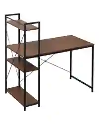 HOMCOM Computer Desk Laptop Table w/4-tier Bookshelf Metal Frame Walnut, Black