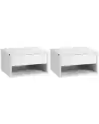 HOMCOM Floating Bedside Table Set of 2 Wall Mounted Nightstand W/ Drawer White