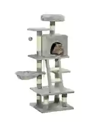 PawHut 125cm Multi-Activity Cat Tree w/ House Baskets Ladder Scratch Post Grey