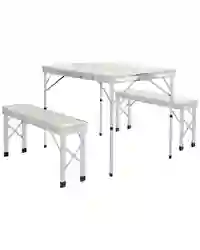 Outsunny Camping Picnic Table and 2 Benches Folding Aluminium Garden Table Set