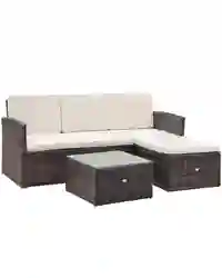 Outsunny 3pc PE Rattan Wicker Set Storage 3-seater Sofa Footstool Table Brown
