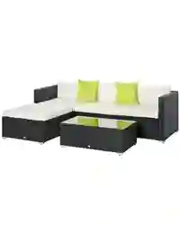 Outsunny 5 Pieces Rattan Sofa Set Wicker Sectional Cushion Patio Black Garden