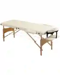 HOMCOM Wooden Folding Spa Beauty Massage Table w/ 2 Sections, Carry Bag, Cream