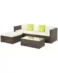 Outsunny 5 Pieces Rattan Sofa Set Wicker Sectional Cushion Patio Brown Garden