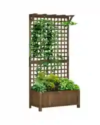Outsunny Wood Planter with Trellis for Climbing Plants Vines Planter Box Brown