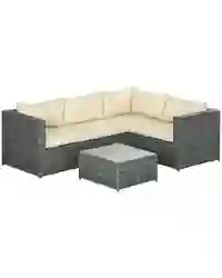 Outsunny 3Pcs Rattan Corner Sofa Set Coffee Table Garden Furniture w/ Cushion
