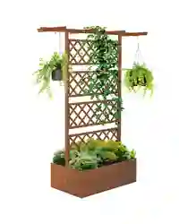 Outsunny Wooden Trellis Planter, Raised Garden Bed for Climbing Plants, Orange