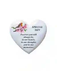 Graveside Plaque Memorial Special Son White Heart & Robin Remembrance Ornament