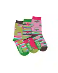 United Oddsocks Fiesta Trio Mis-Matched Stripes Pink Green UK 12-5.5 Girl Socks